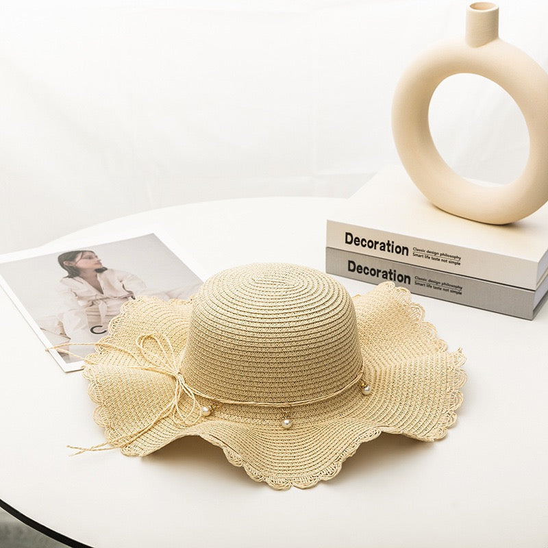 Women Summer Pearl Hat, Cream