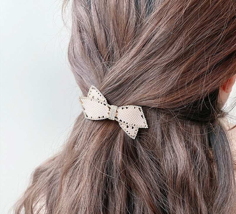 Women Delicate Bow Hair Pin With Pearl