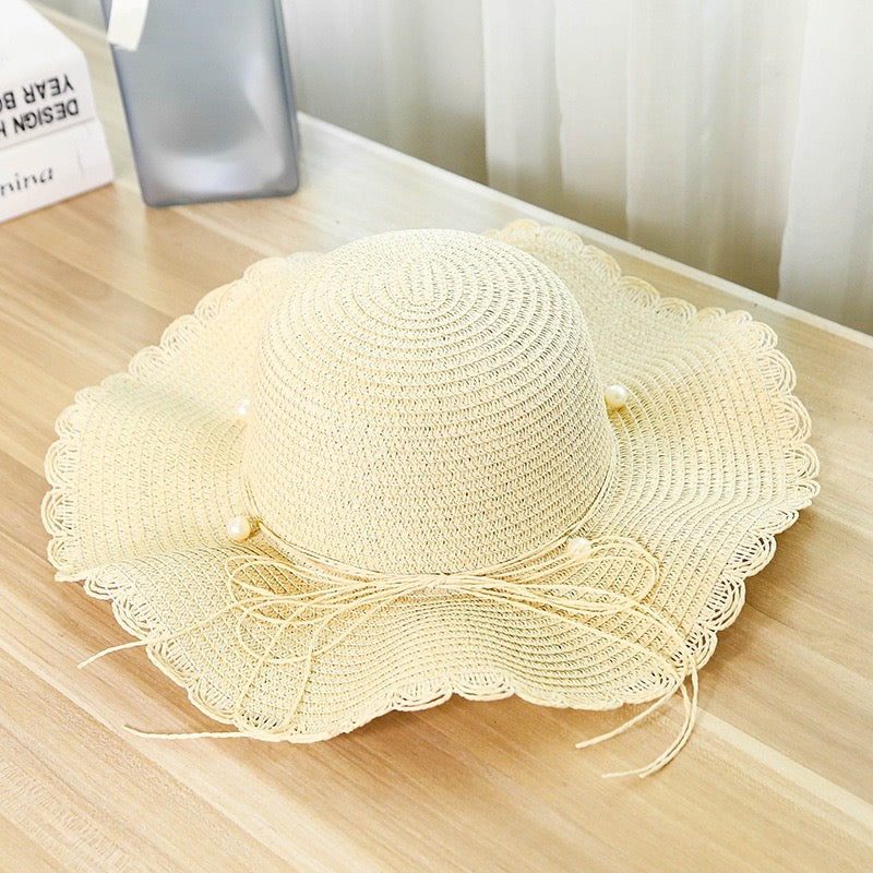 Women Quality Pearl Straw Hat, Cream