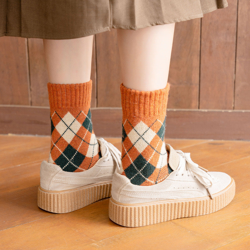 Quality Plaid Socks, Coral