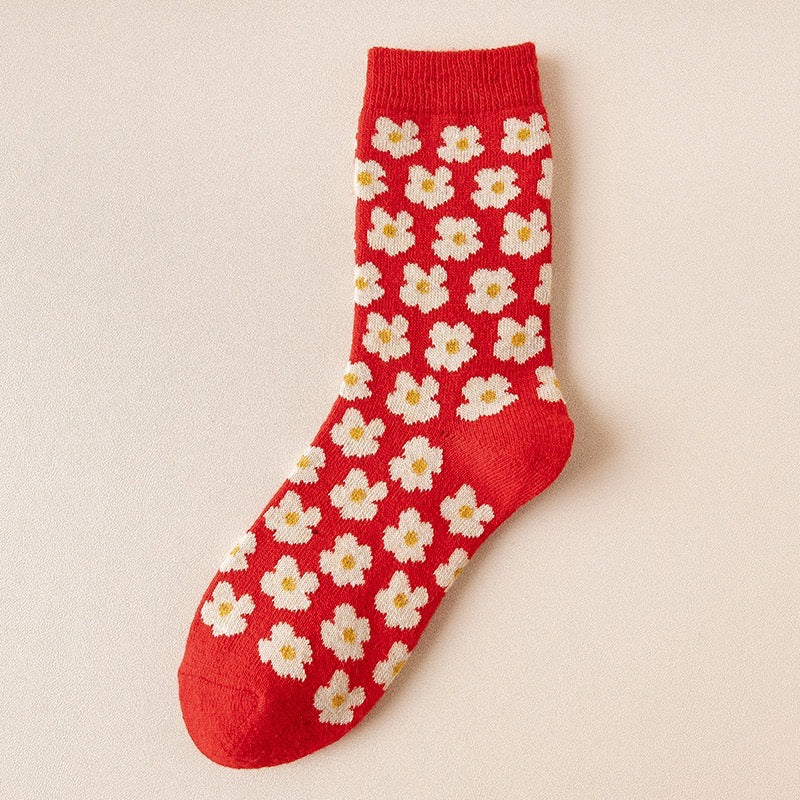 Women Christmas Flower Socks, Red