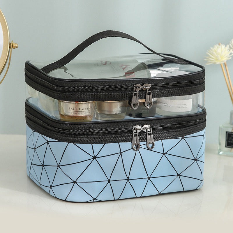 Portable Two Layers Cosmetic Bag, Blue