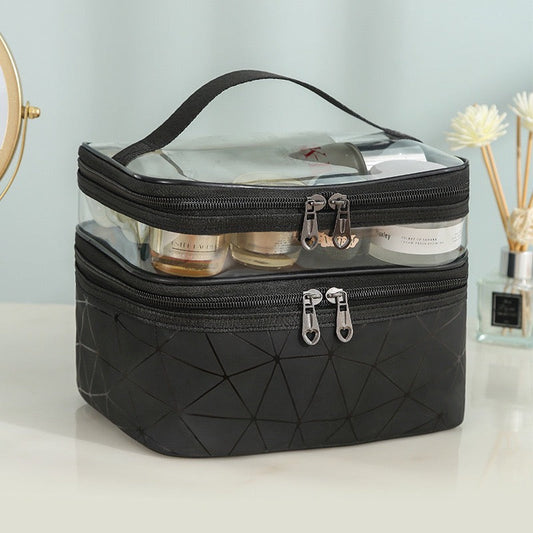 Portable Two Layers Cosmetic Bag, Black