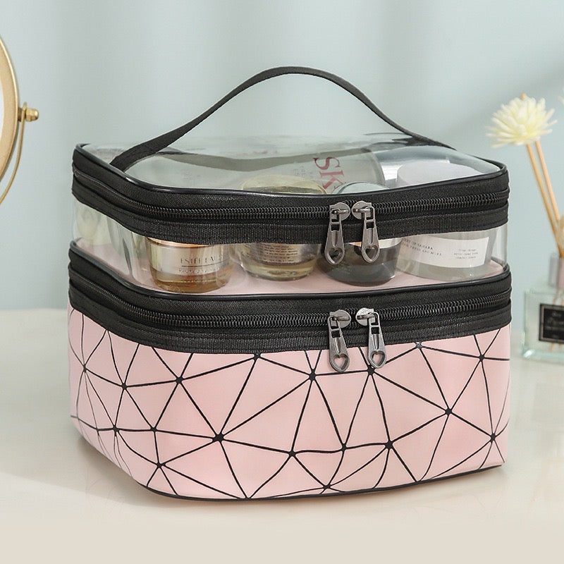 Portable Two Layers Cosmetic Bag, Pink