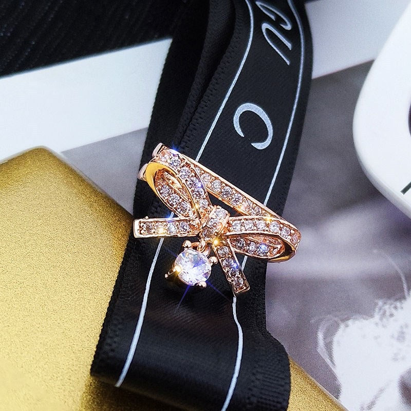 Women Sparkling Bow Open Ring