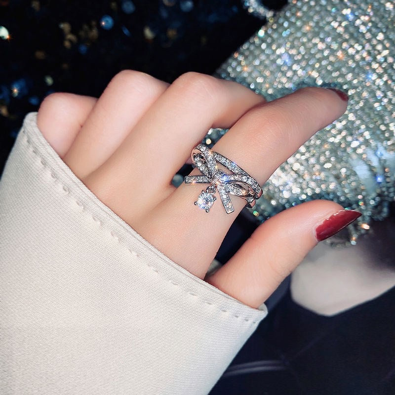 Women Sparkling Bow Open Ring