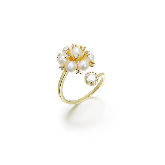 Women Quality Pearl Flower Adjustable Ring