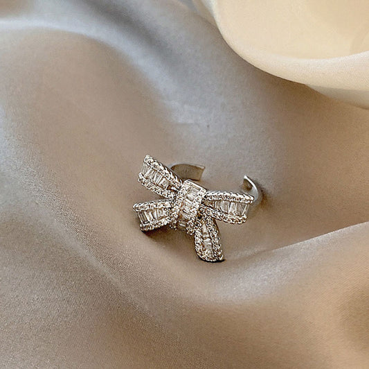 Women Bow with Cubic Zirconia Adjustable Ring