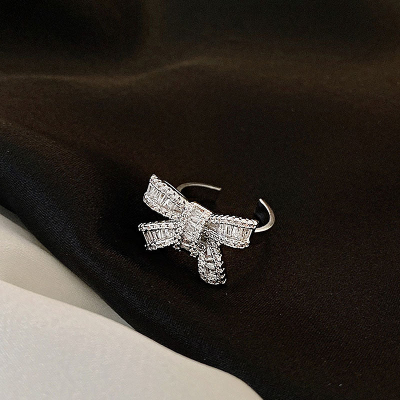 Women Bow with Cubic Zirconia Adjustable Ring