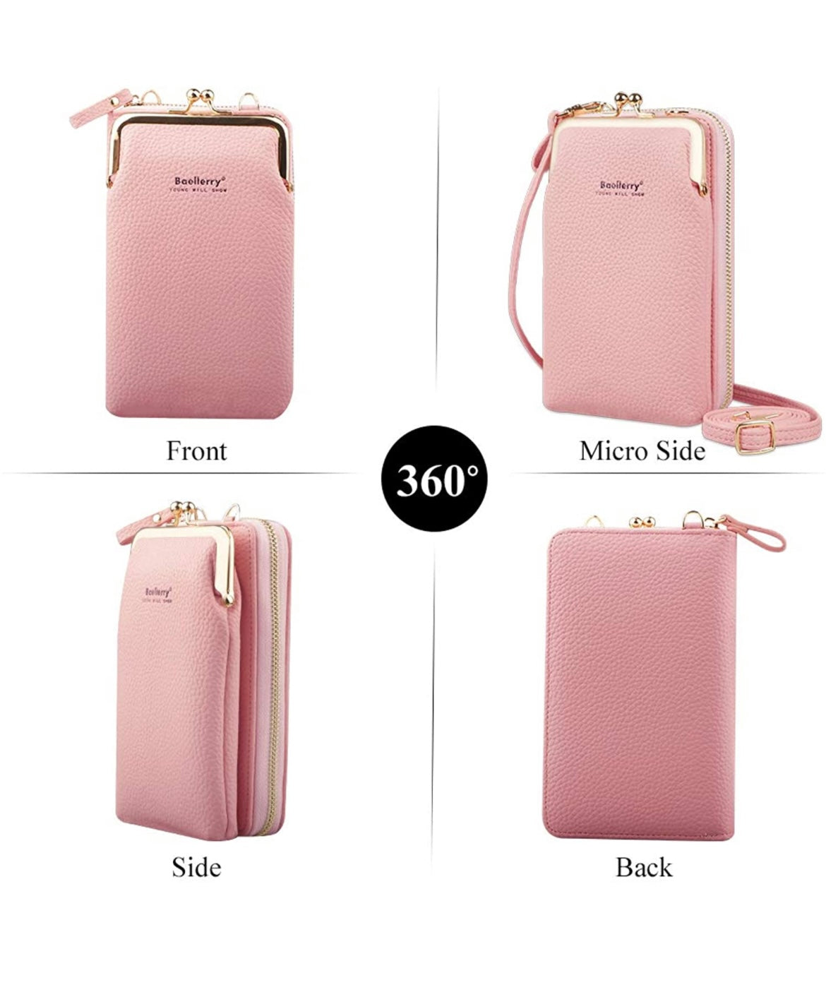 Fashion Quality Crossbody Long Bag for Phone, Light Pink