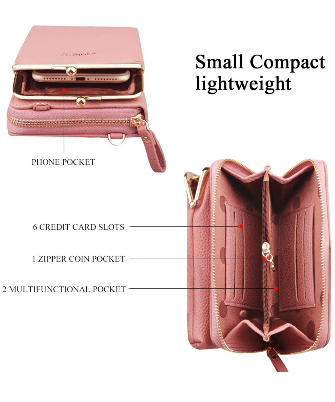 Fashion Quality Crossbody Long Bag for Phone, Light Pink