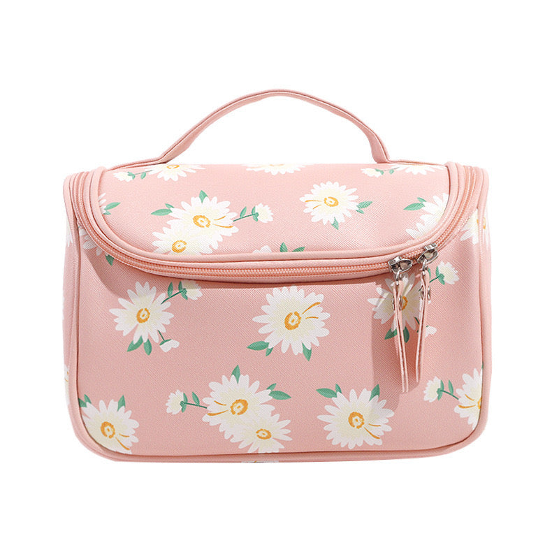 Beautiful Portable Travel Makeup Bag with Daisy Flower, Pink