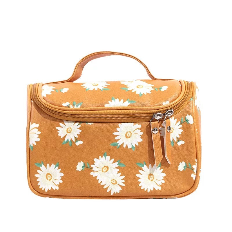 Beautiful Portable Travel Makeup Bag with Daisy Flower, Yellow