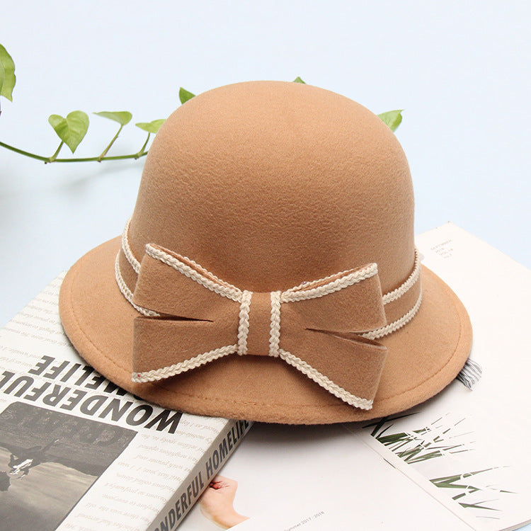 Women Premium Wool Bow Hat, Khaki