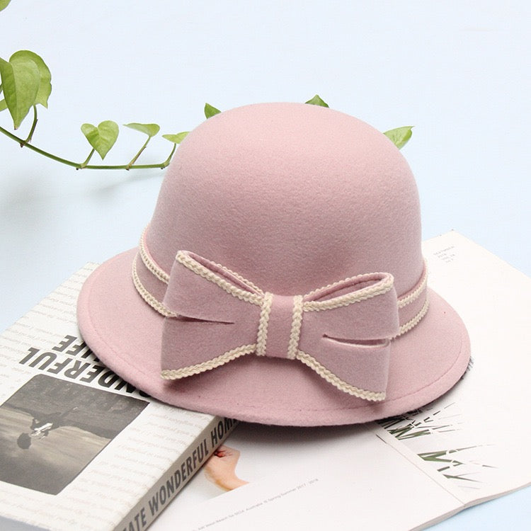 Women Premium Wool Bow Hat, Pink