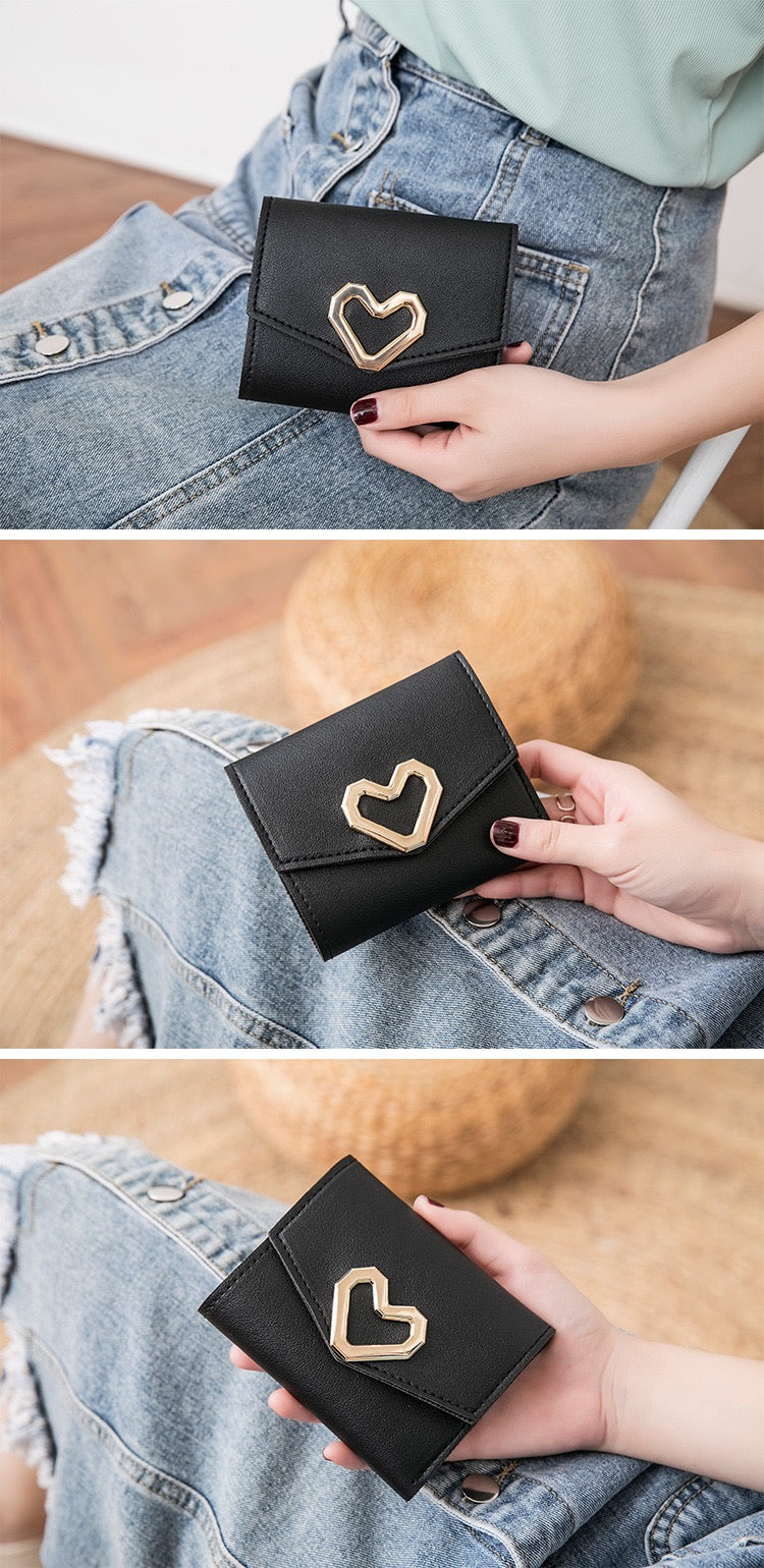 Women Bifold Heart Wallet, Black