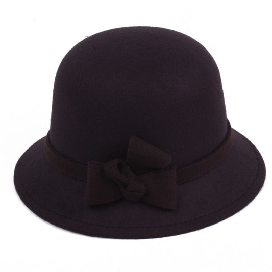 Women Vintage French Fedora Wool Bucket Hat,Black