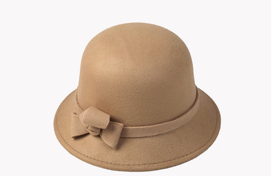 Women Vintage French Fedora Wool Bucket Hat, Brown