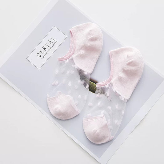 Women Lace Dot Socks, Pink