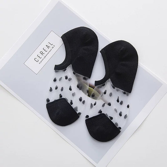 Women Lace Dot Socks, Black