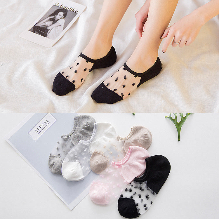 Women Lace Dot Socks, Black