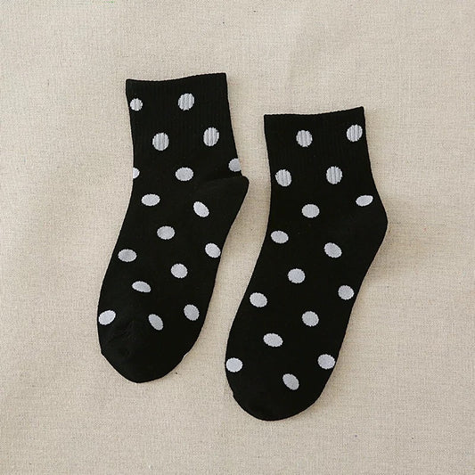 Women Cotton Dot Socks, Black