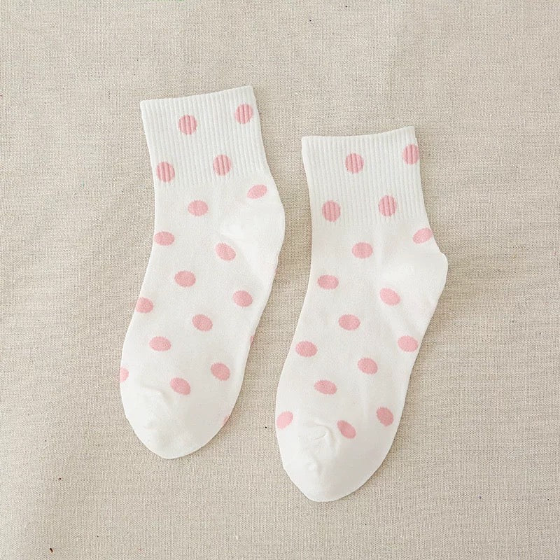 Women Dot Cotton Socks, White