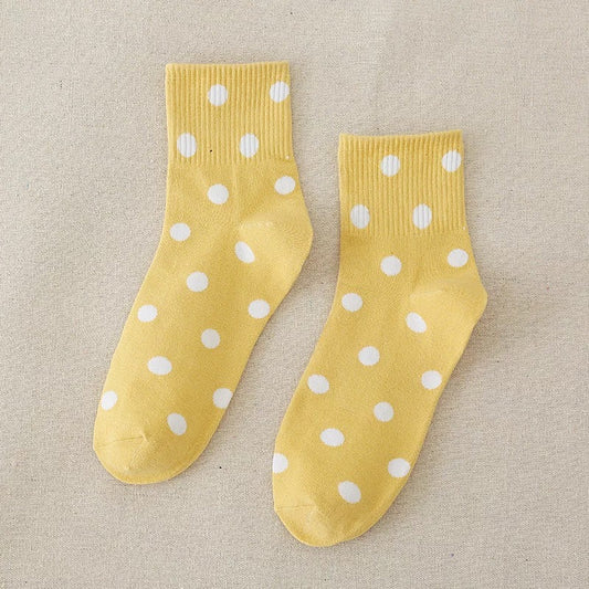 Women Dot Cotton Socks, Yellow