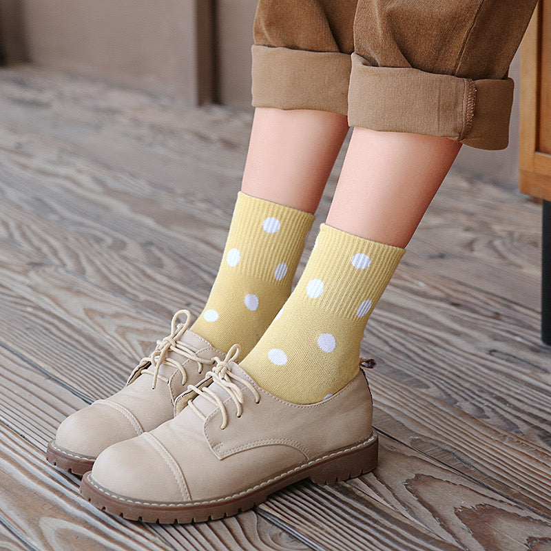 Women Dot Cotton Socks, Yellow