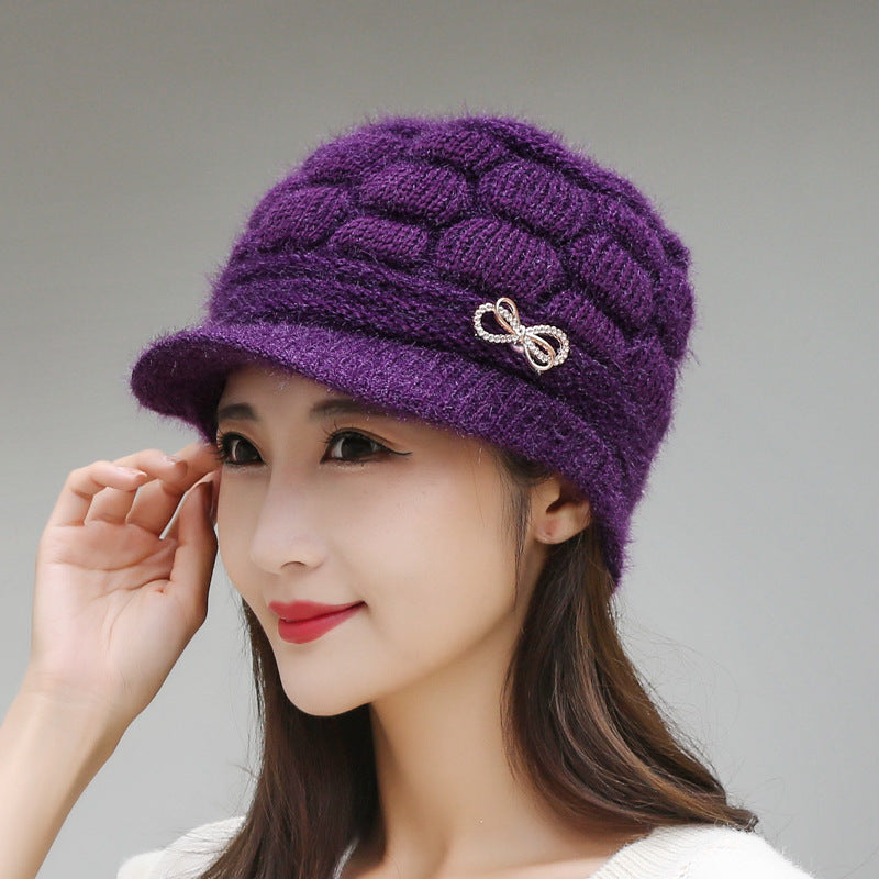 Women Winter Fleece Lined Knitted Warm Hat, Purple