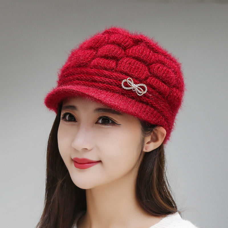 Women Winter Fleece Lined Knitted Warm Hat, Red