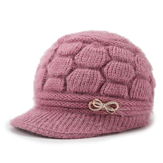 Women Winter Fleece Lined Knitted Warm Hat, Pink