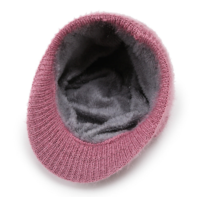 Women Winter Fleece Lined Knitted Warm Hat, Pink