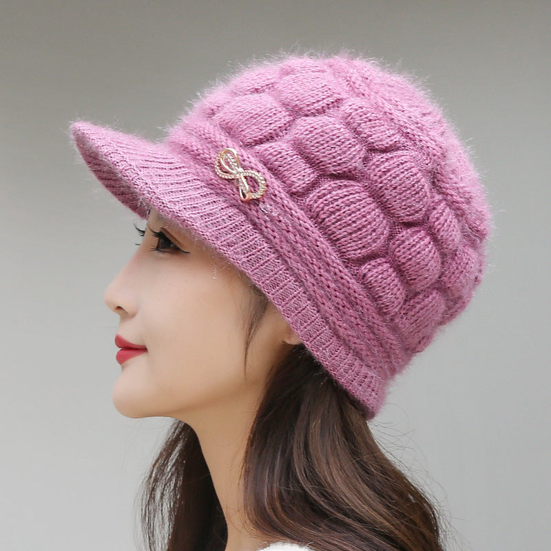 Women Winter Fleece Lined Knitted Warm Hat, Pink