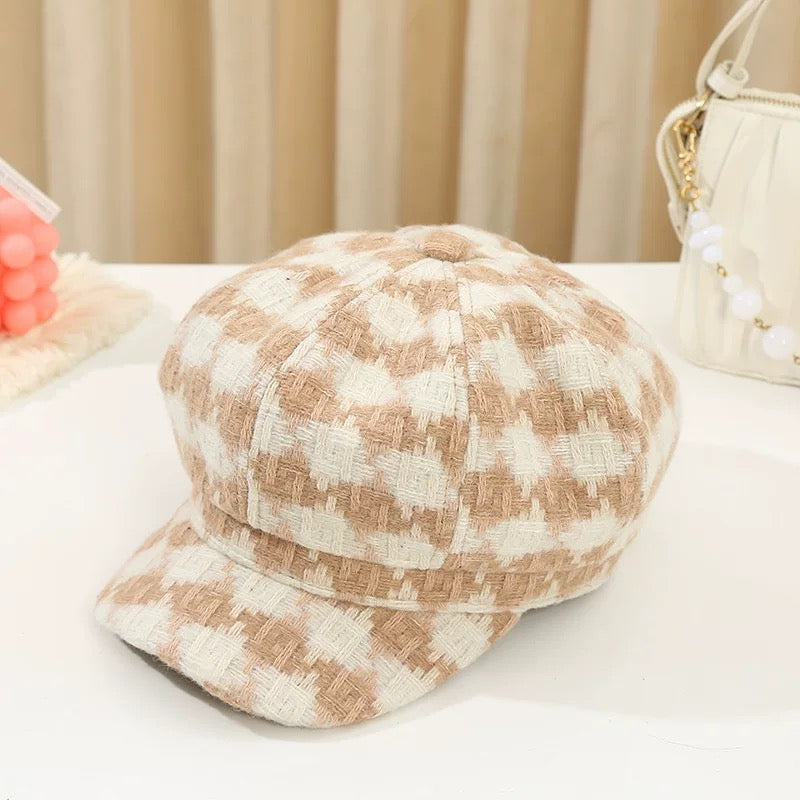 Women Fashion Tweed Cap, Cream