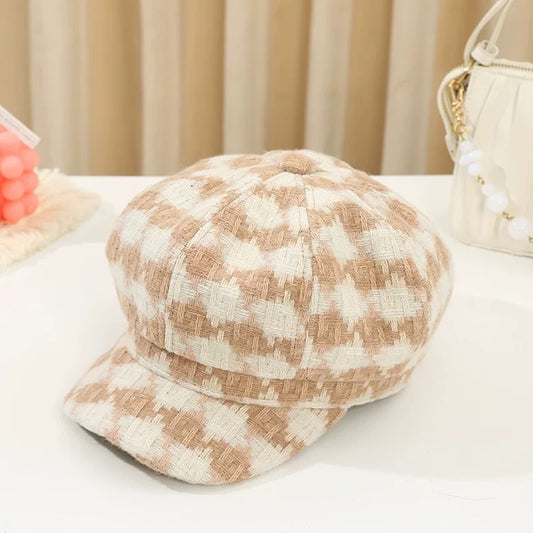 Women Fashion Tweed Cap, Cream