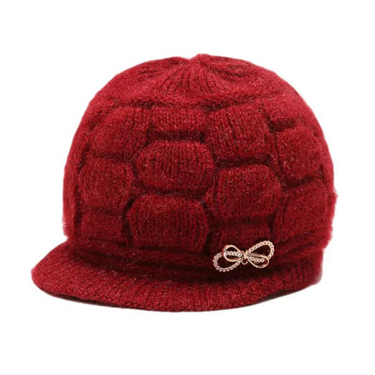 Women Winter Fleece Lined Knitted Warm Hat, Red