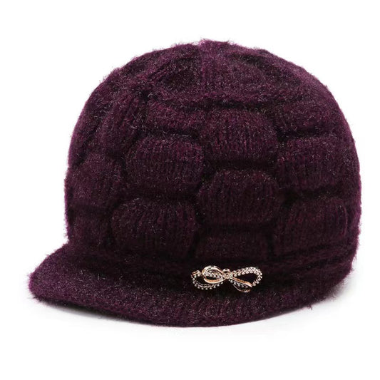 Women Winter Fleece Lined Knitted Warm Hat, Purple