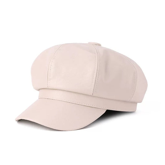 Women Faux Leather Cap, Cream