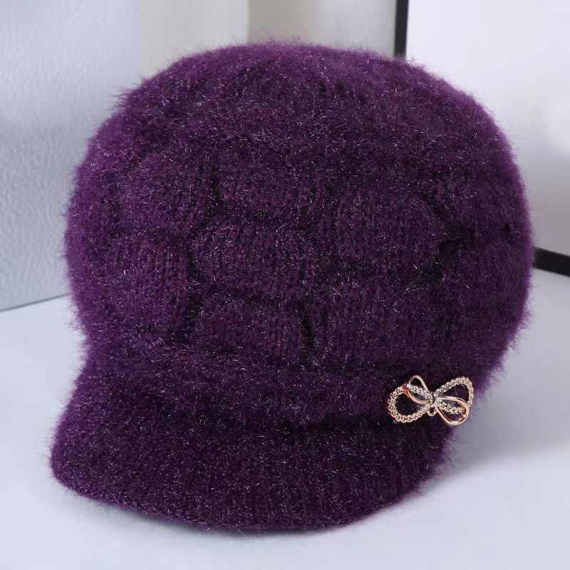 Women Winter Fleece Lined Knitted Warm Hat, Purple