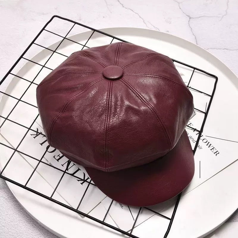 Women Fashion Faux Cap, Burgundy