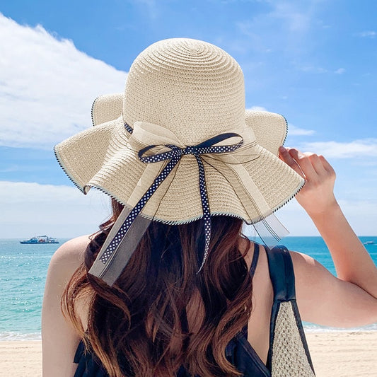 Women Quality Summer Straw Hat With Dot Bow, More Colors