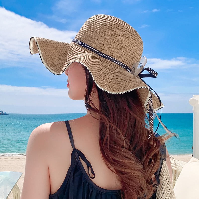 Women Quality Summer Straw Hat With Dot Bow, More Colors