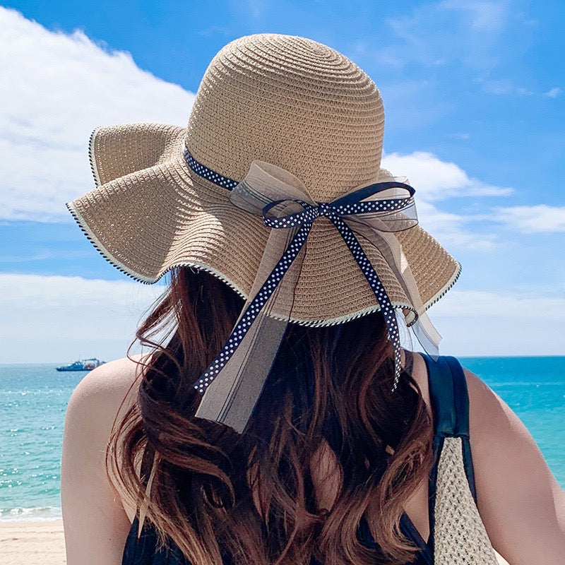 Women Quality Summer Straw Hat With Dot Bow, More Colors