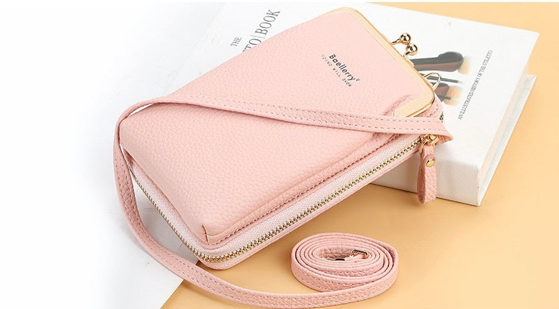 Fashion Quality Crossbody Long Bag for Phone, Light Pink